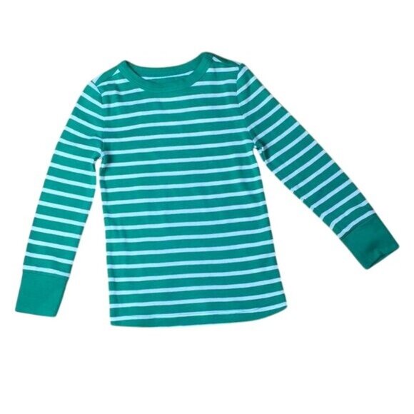 Gymboree Girls Long Sleeve Shirt Green White Striped Size 5-6 Lightweight - Picture 1 of 2